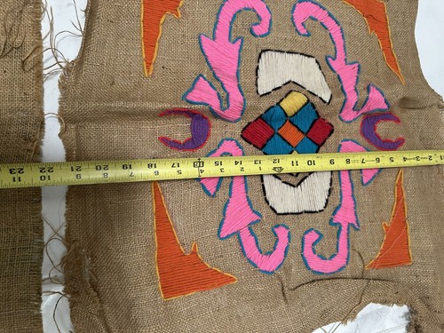 2-VTG Throw Pillow Burlap Fabric Pieces Embroidered Designs Handmade In Oaxaca - Picture 6 of 8