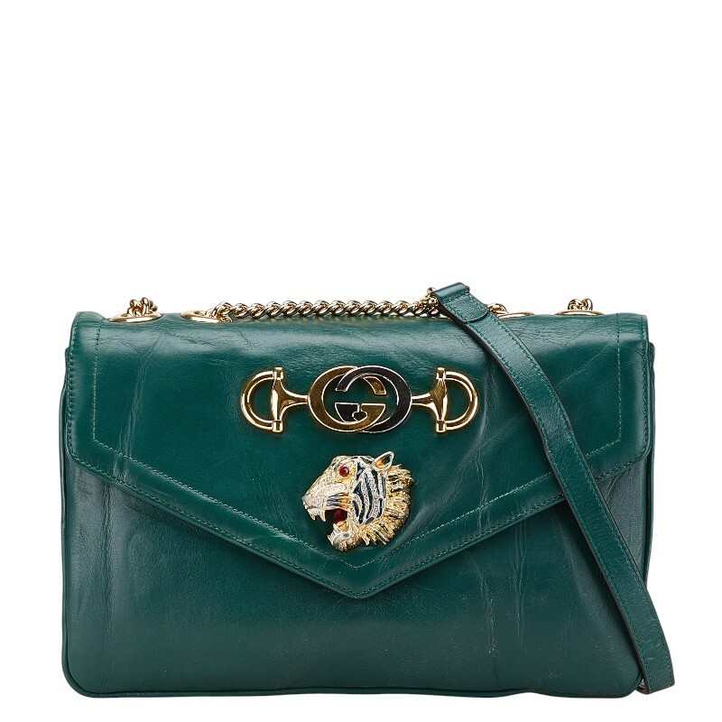 Gucci Raja Tiger Crossbody Bag in Green Leather Preowned