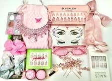 WICKED FOR GOOD Movie GLINDA Costume - PINK Tiara Scrunchies Socks Gems Nails ++