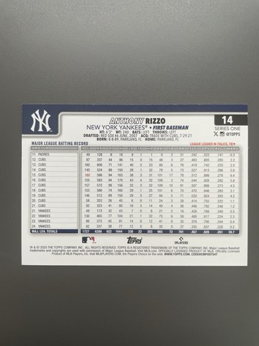 2025 Topps Series 1 Anthony Rizzo Spring Training Foil #14 | eBay