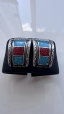 Vintage Native American Sterling Silver Watch Tips-31 Grams-Coral & Turquoise