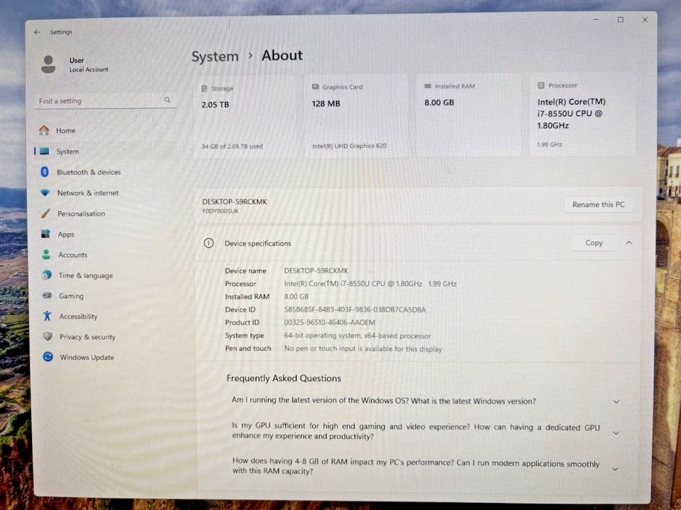 Lenovo Ideacentre AIO 730S-24IKB LCD Screen i7-8550u 8GB RAM 2TB HDD 256GB SSD - Image 2 of 4