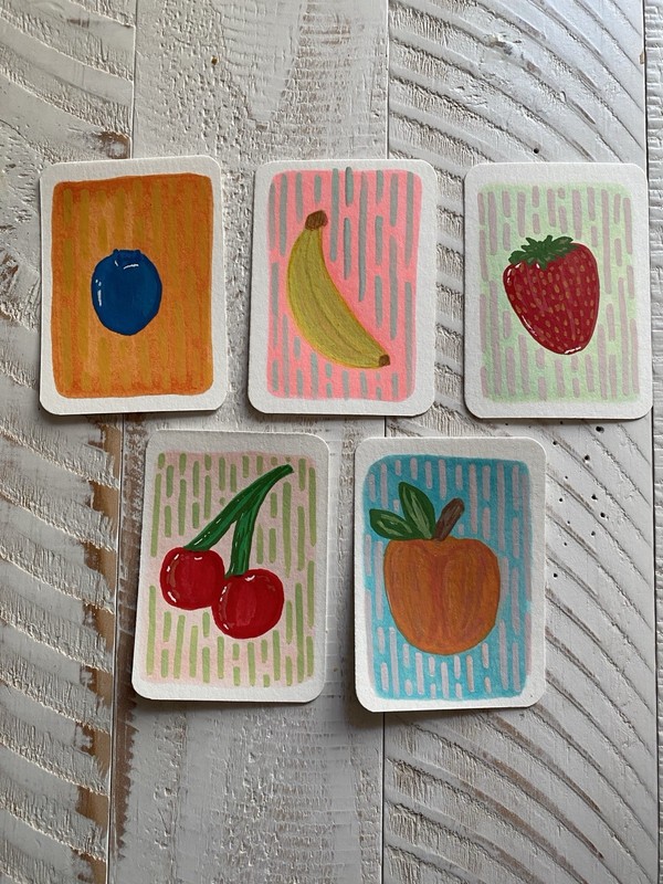 ACEO ORIGINAL Peach Fruit Folk Art Multicolor DOODLEALLADAY pop art 2026 signed