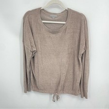 Barefoot Dreams Cozychic Ultra Lite knit Size S Long Sleeve Top tie front beige