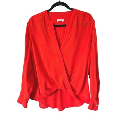 A.L.C. 100% Silk Wrap Front Draped Long Sleeve Blouse Size 8 Top High Low Hem