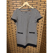 Tommy Hilfiger Black & White Houndstooth Print Short Sleeve Shift Dress Size 14