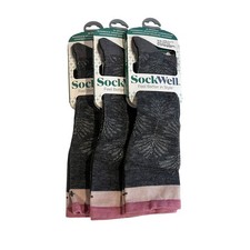 Sockwell Women's Full Floral Compression Socks Wide Calf SZ S-M 4-7.5 3 PACK 