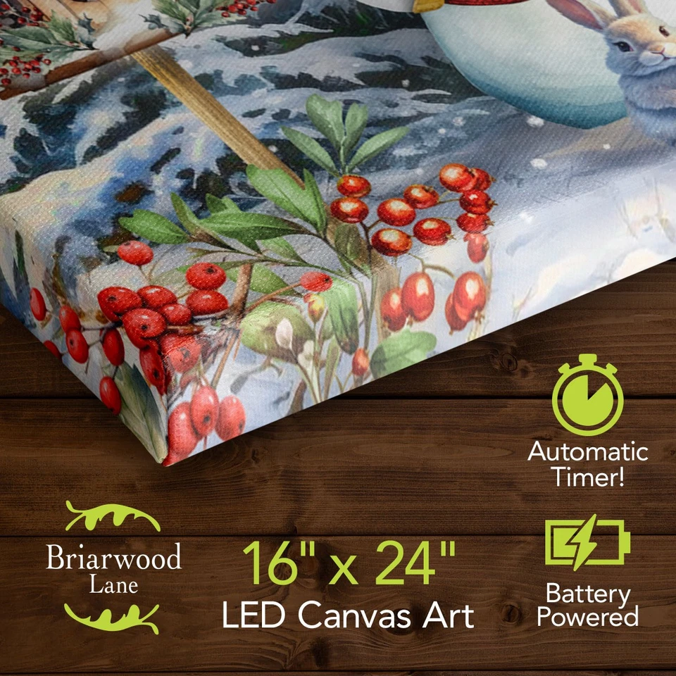 Arte en lienzo LED grande muñeco de nieve y pájaros Briarwood Lane Foto 4 de 4