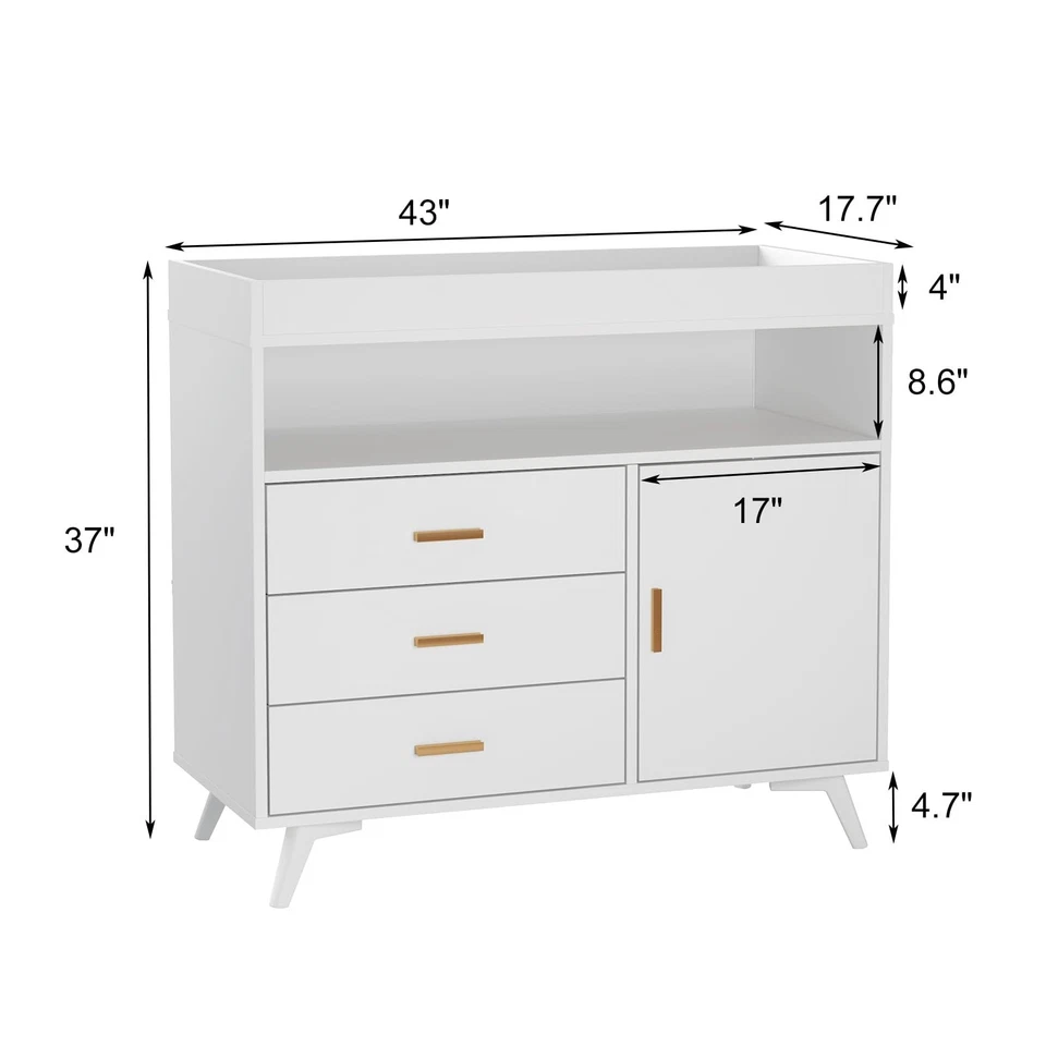 Cambiador de pañales de madera cambiador de 3 cajones tocador cambiador de pañales estación Foto 3 de 4