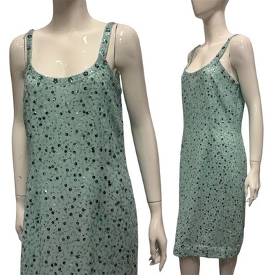 Vintage 90er y2k Kleid 12 14 hell türkis blau Pailletten Party Abschlussball Perlen Glam