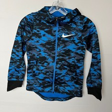 Nike Dri-FIT Youth M Blue-Black Camo Zip Hoodie Athletic Streetwear Sweatshirt