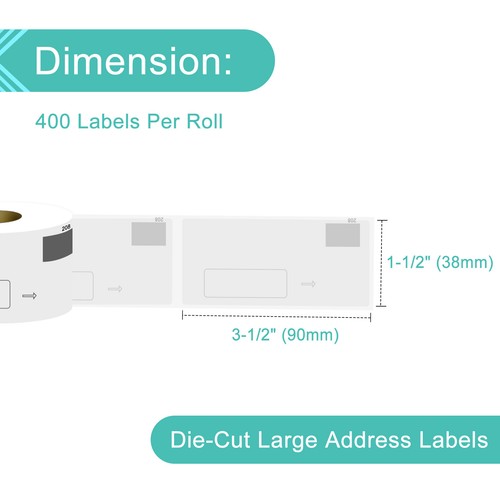 For Die-Cut Large Address Paper Labels BROTHER DK-1208 38mmx90.3mm 400pcs/Roll - Picture 3 of 33