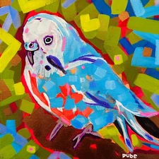 Original Bird Painting Modern Impressionism Collectible Parakeet 10" x 10" Dube