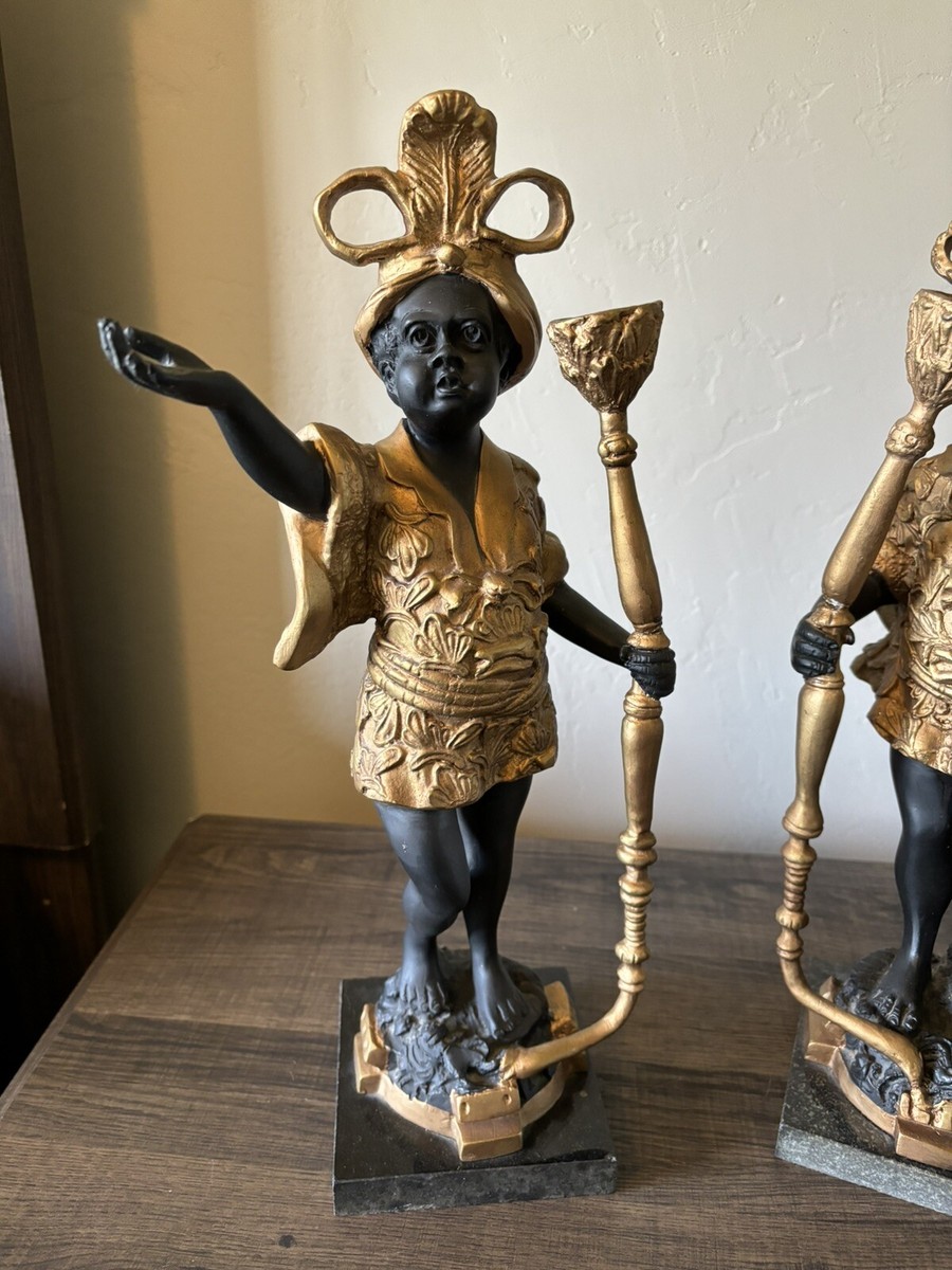  Emperor's Cup STAFF ピステ Pair of Heavy Vintage African Baroque Blackamoor Statue Candle