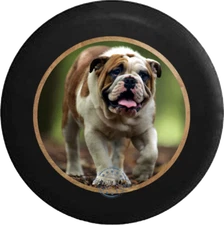 Happy English Bulldog Dog Furbaby for Jeep RV Camper Spare Tire Cover