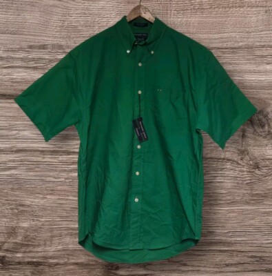 Vintage Alexander Julian Mens Dress Shirt Medium Green Short Sleeve 100% Cotton