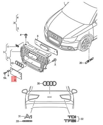 LICENCE PLATE HOLDER CONTAINS ADDITIONAL POSITIONS: BLACK 8X08072853FZ