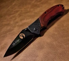 Elk Ridge Real Hardwood Black Fast Assisted Opening Folding EDC Pocket Knife
