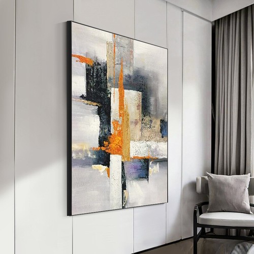 Abstract Hand Painted Oil Painting Black And White Gray Modern Wall Art