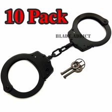 10x Professional Double Lock Black Steel Real Police Handcuffs + Keys Wholesale