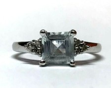14K WHITE GOLD LIGHT BLUE PRINCESS CUT AQUAMARINE DIAMOND RING WHITE SIZE 5