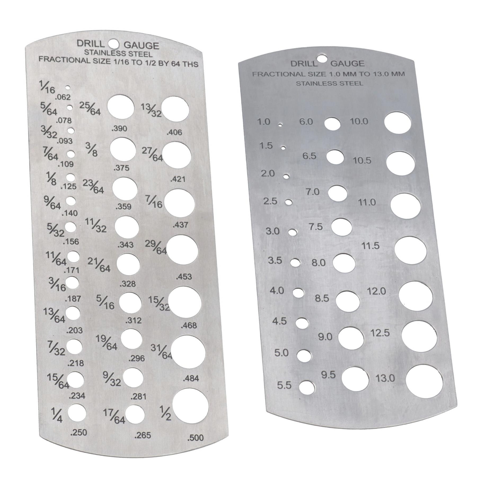 Metric & Imperial Fractional Drill Size Gauge 1 to 13mm & 1/16 to 1/2"" Measure