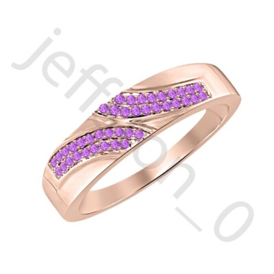 0.40 Ctw Lab Created Amethyst 14K Rose Gold Over Anniversary Band Men's Ring