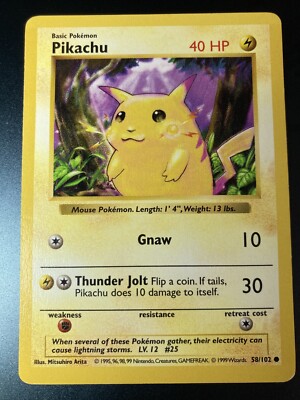 Pokémon TCG Pikachu Base Set 58/102 Shadowless White Cheeks Common