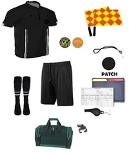 12 Pcs Referee Soccer Package Kit Men Jersey Ref Shirt Linesman Flags, Whistle