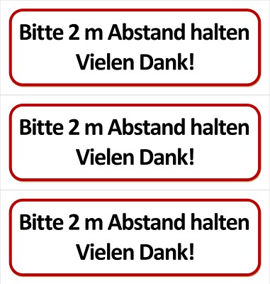   3 x Klebeschild - Bitte 2 m Abstand halten ! - 196x65 Aufkleber Schild (Meter)