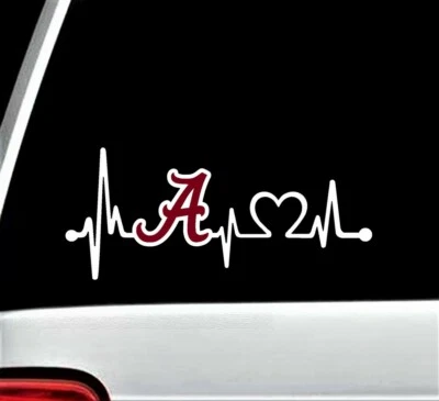 BLUEGRASS DECALS Alabama Crimson Tide Heartbeat Lifeline Decal Sticker for Car Window Football