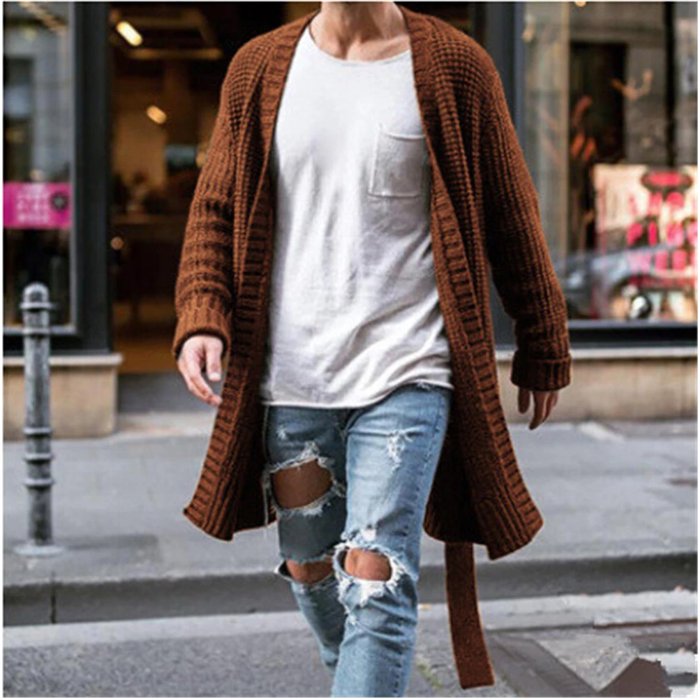 Stylish Men Knitted Cardigan Jacket Slim Long Sleeve Casual Sweater Coat Blazer