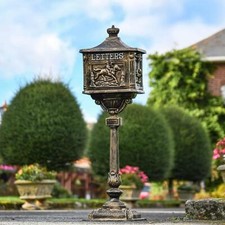 Deluxe Brushed Gold "Huntingdon" Victorian Post Box with Stand