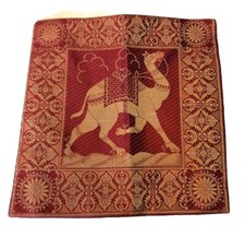 Silk Brocade Burgundy Gold Camel Throw Pillow Cushion Cover 16  x16  