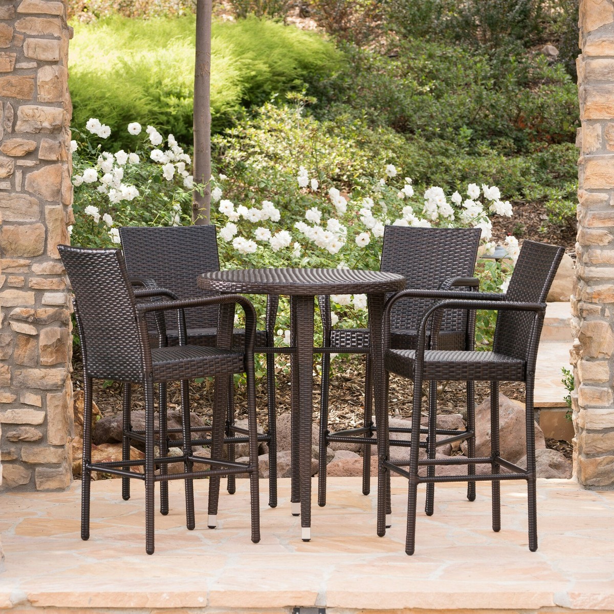 Patricia Outdoor Piece Multi-brown Wicker Round Bar Table Set