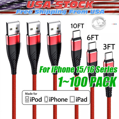 Braided USB C Type C Fast Charging Data Cable Cord for iPhone 16 Pro Max 15 lot