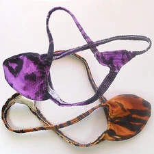 K403 P Mens Sexy String Thong Grape Smugglers Contoured Pouch prints Swim Fabric