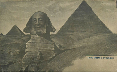 arcade photo montage man in Great Sphinx fake Pharaoh Sphinx Egyptology 1905s