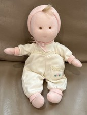 RARE Vintage Eden Toys   Baby Doll 11  Plush Pink Heart Embroidery Lace Bonnet
