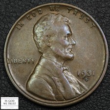 1931 S Lincoln Wheat Copper Cent 1C