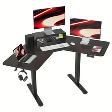 Electric Height Adjustable L-Shaped Gaming Desk