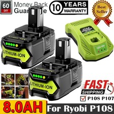 1-2X 18VOLT For RYOBI P107 P108 18V 12.0AH High Capacity Lithium Battery/Charger
