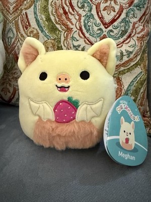 NEW Squishmallows 5  Inch Meghan The Yellow & Orange Fruit Bat With Strawberry