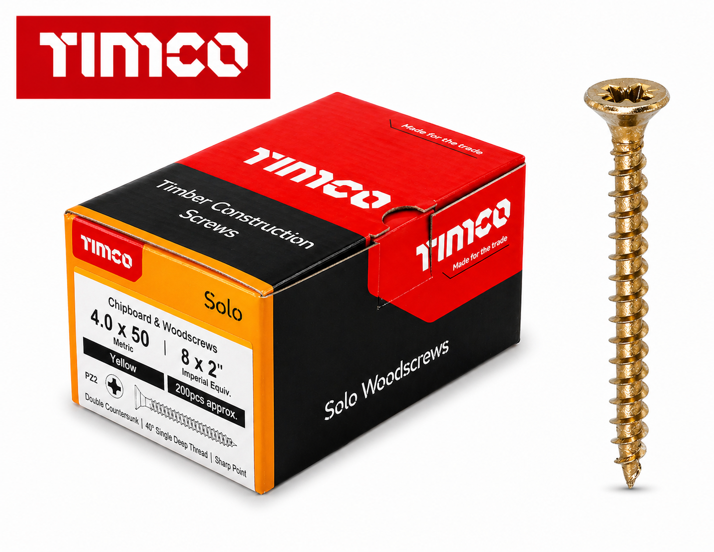 TIMCO Chipboard Woodscrews 4.0x50mm PZ Yellow Double CSK 400pk with Bits