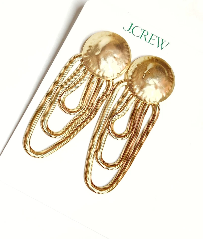 J.Crew Coin Chain Drop Dangle Earrings Shiny Matte Gold Brass CG627 New with Tag Foto 2 de 4
