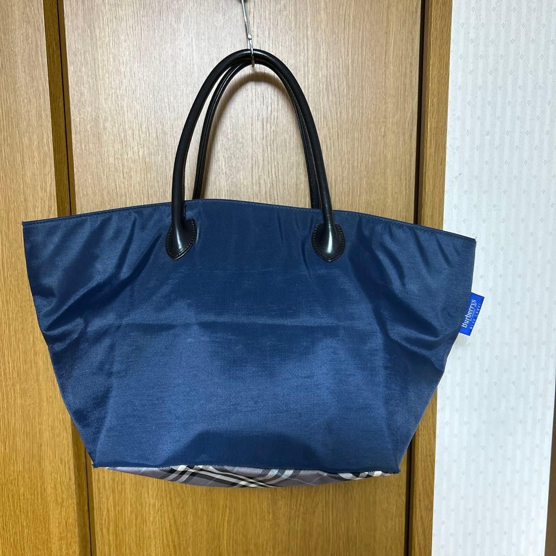 Burberry Blue Label Nylon Tote Bag Navy Check Leather Trim Handbag Bag New thumbnail 17