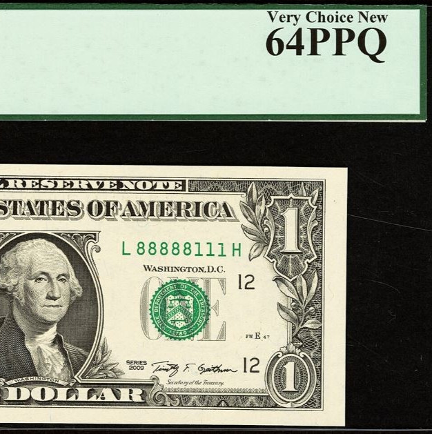 2009 $1 FRN PCGS 64PPQ Fancy Binary Serial Number 88888111