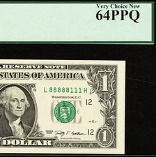 2009 $1 FRN PCGS 64PPQ Fancy Binary Serial Number 88888111