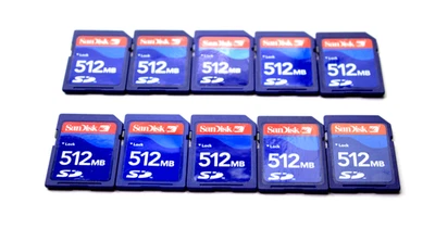 Lot of 10 SanDisk 512MB Megabyte SD Secure Digital Camera Memory Cards - image 1 of 4
