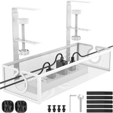 Under Desk Cable Management Tray, Metal Long Arms 3.9In , No Drill Mesh Wire Man